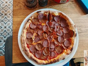 Vegan chorizo and vegan salami and vegan cheese at Pizza Bertoldi in Prague