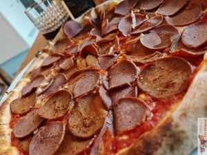 Vegan chorizo and vegan salami and vegan cheese at Pizza Bertoldi in Prague