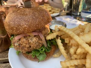 Fried chick’n burger  at South x Northwest in Portland