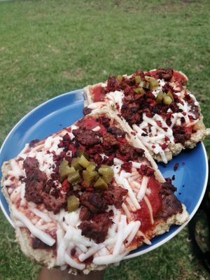 Waffle de pizza mexicana at Puerto Pulsus in Mexico City