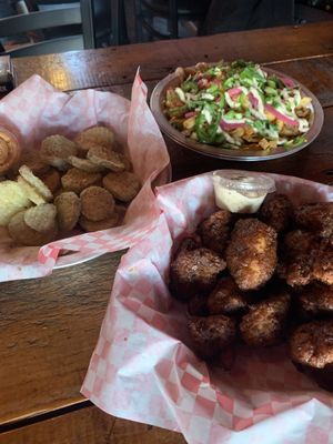 Cauliflower wings, fried pickles, and loaded fries   at Northside Yacht Club in Cincinnati