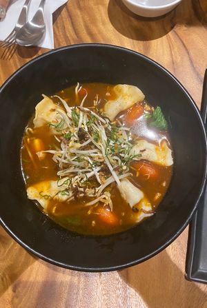 Dumplings soup at Element Vegetarian in Phnom Penh