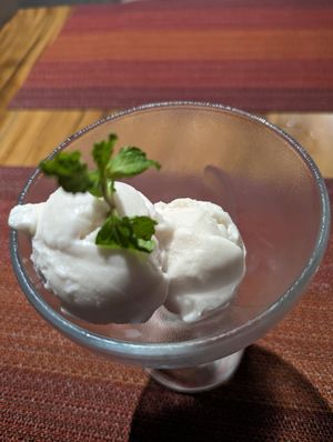 Cambodian ice cream (coconut) at Element Vegetarian in Phnom Penh