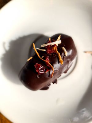 House made cherry ripe bar at Lulu's Cafe in Mullumbimby