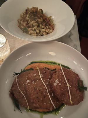 Mac and cheese (a little spicy) and fried green tomatoes!   at Cadence in New York City
