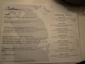 Menu  at Cadence in New York City