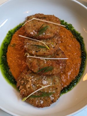 I believe this was fried tomatillos at Cadence in New York City