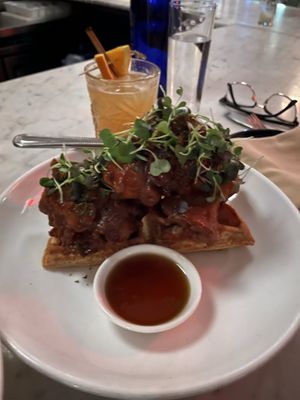 Oyster mushroom chicken and waffles  at Cadence in New York City