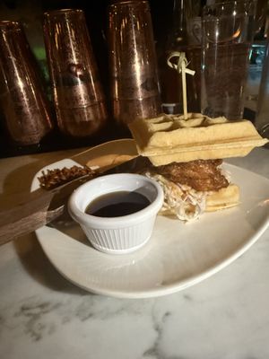 Nashville hot chicken sandwich which  at Cadence in New York City