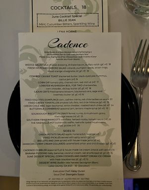 Menu  at Cadence in New York City
