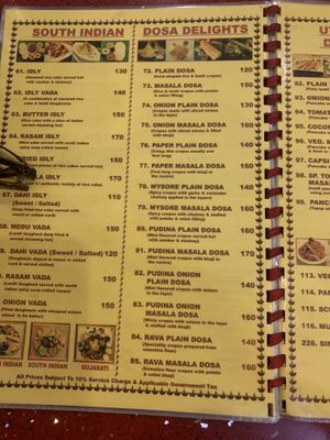 Menu at Khana Khazana in Bangkok