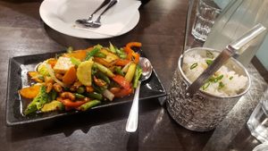 Vegan veggie and tofu cashew nut stir fry at To Be Thai in New Farm