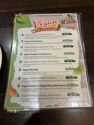 Vegan menu  at To Be Thai in New Farm