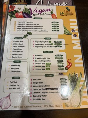 Vegan menu  at To Be Thai in New Farm