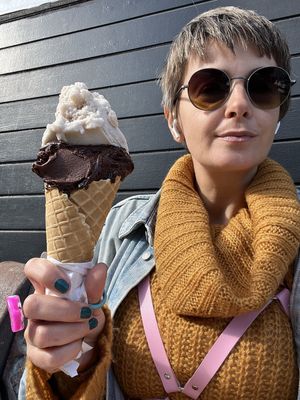 Rice milk chocolate ice cream and banana sorbet  at GIO Gelati in San Francisco