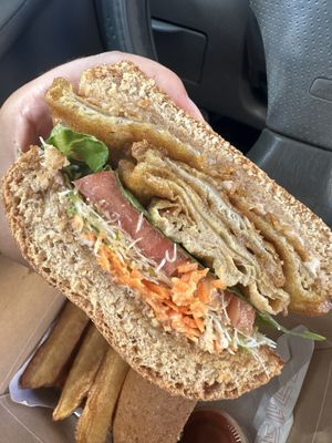 Oyster mushroom burger on Friday’s menu is insanely delicious!!  at Uca's Kitchen & Rastafarian Cultural Center in St Croix