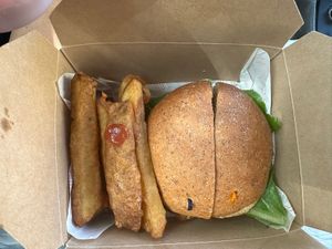 Friday burgers come with hand cut fries and ketchup, and they are the bomb!  at Uca's Kitchen & Rastafarian Cultural Center in St Croix