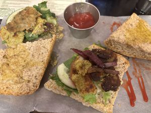 They cut the burger in half width wise and broke it up. None of us even the people with the burger bun got a full burger   at Verde in Granada