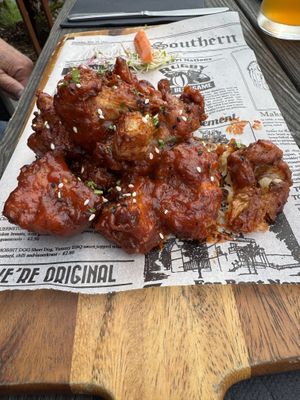 Buffalo Cauliflower. The diligent server checked to see if it was gluten-free, which it wasn’t because the sauce was pre-made.   at Monsoon Restaurant at Rainforest in Franz Josef Waiau