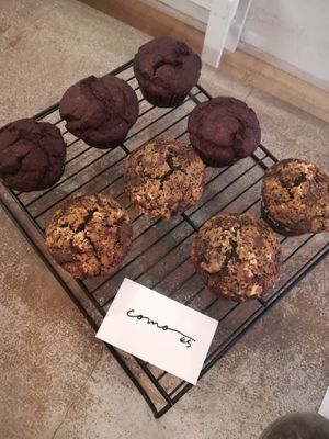 vegan rice flour and oat muffin
black sesame, chocolate flavours at Como Es Imaizumi コモエス今泉 in Fukuoka