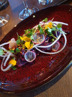 Smoked red cabbage at Ama Nikkei Restaurang & Rooftop Bar in Helsingborg