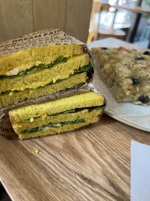 Turmeric “egg salad” sandwich - very light and delicious!  at Land & Monkeys - Pernety in Paris