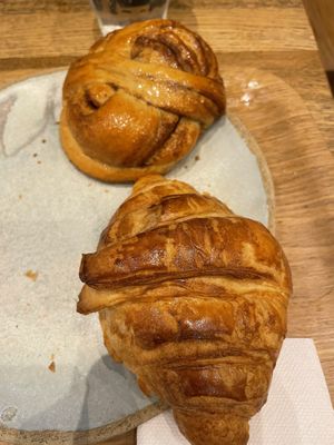 Croissant and cinnamon roll  at Land & Monkeys - Pernety in Paris