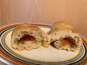 Pesto & dried tomato individual bread at Land & Monkeys - Pernety in Paris