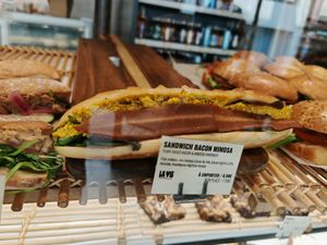 Vegan bacon (vegan egg mimosa) at Land & Monkeys - Pernety in Paris