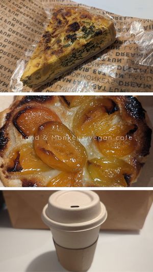 Quiche, apricot tart, and coffee at Land & Monkeys - Pernety in Paris