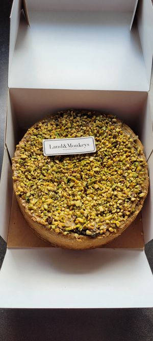 Pistachio flan (not as good as their vanilla one). at Land & Monkeys - Pernety in Paris