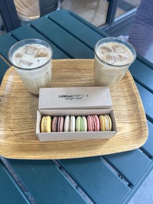 macarons and ice coffeee  at Land & Monkeys - Pernety in Paris