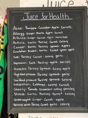 Juice menu. at Juice For Life in Puerto Viejo De Talamanca