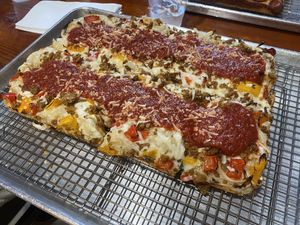 Vegan sausage, pepper and onion   at Underground Pizza Company in Baltimore