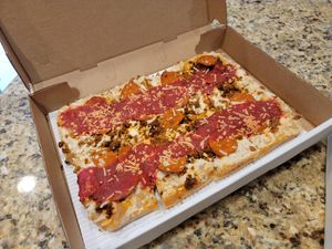 Vegan "meat" lovers pizza at Underground Pizza Company in Baltimore