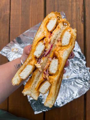 Chipotle chicken grilled cheese. Phenomenal flavor combo at PiANTA in Providence