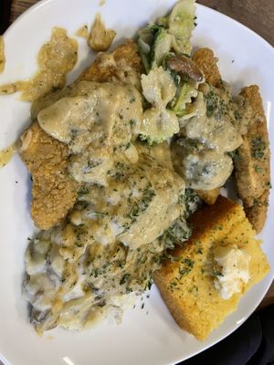 Country chick’n (with a bite of mushroom ricotta)  at PiANTA in Providence