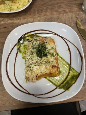 Sorry for the not-great photo - three cheese lasagna with Sunday gravy    at PiANTA in Providence