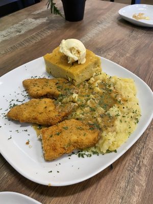 Sorry for the not-great photo - country chicken plate. This was unreal good and I’m usually not into mock meats   at PiANTA in Providence