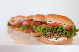 Fishless Sandwich named Top 10 Faux Fish  Dish for 2021 by PETA. at Earth Burger - Stone Ridge Market in San Antonio