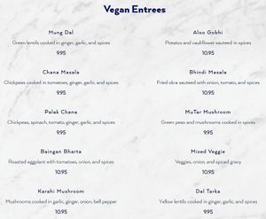 Vegan Menu at Pal Indian Cuisine in Topeka