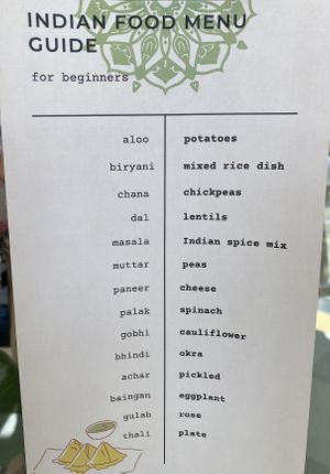 Helpful translation guide  at Pal Indian Cuisine in Topeka