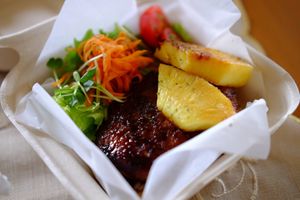 Vegan Loco Moco - the grilled pineapple was so juicy and delicious! at Cafe 36 [Michiru] in Hirosaki