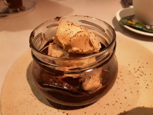chocolate mousse + hazelnut ice-cream at Chia Restaurante in Madrid