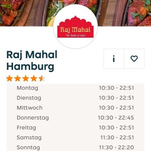 Raj Mahal - Lieferzeiten bei Lieferando at Raj Mahal - Altona in Hamburg