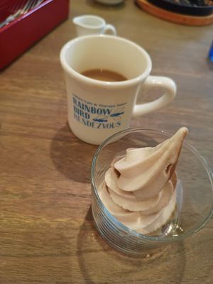 Vegan ice-cream with soy latte at Rainbow Bird Rendezvous in Tokyo
