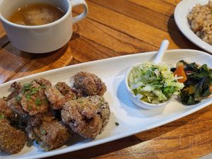 fried soy meat menu at Rainbow Bird Rendezvous in Tokyo