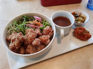 Fried soy meat bowl at Rainbow Bird Rendezvous in Tokyo