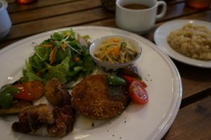 Potato Croquette Plate 1550 yen. at Rainbow Bird Rendezvous in Tokyo
