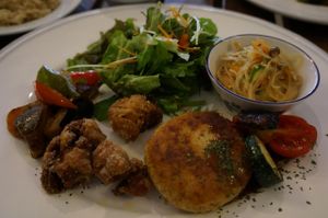 Soy Humburg Steak Palte 1550 yen. at Rainbow Bird Rendezvous in Tokyo